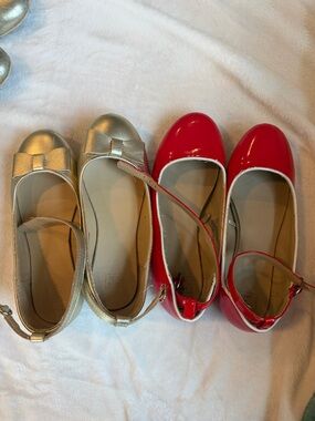 Janie and Jack Red Patent and Metallic Gold Girls' Dress Mary Janes